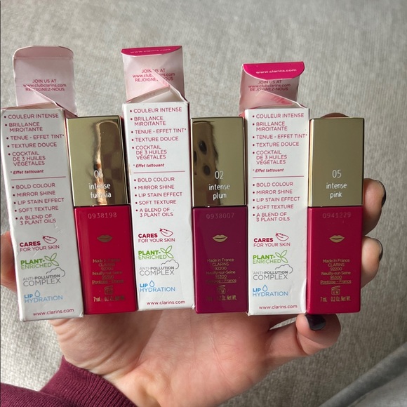 Set of 3 NWT Clarins Lip Comfort Oil Intense - Pink, Plum, Fuchsia available - Picture 3 of 3
